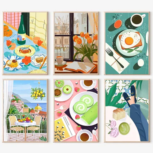 Vista 17 de cupmod Paquete de 6 kits de pintura por números para adultos principiantes, Número Boho Acrílico Fácil, DIY Números de Acuarela en Lienzo Sin Marco