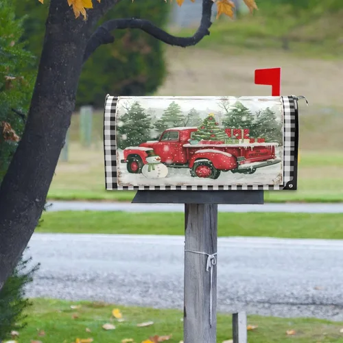 Vista 9 de Funda Magnética para Buzón Feliz Navidad Camión Árbol Tamaño Grande Muñeco de Nieve de Invierno Cuadros Buffalo Fundas para Buzón Tamaño Estándar