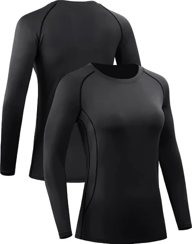 Vista 11 de CADMUS Paquete de 1 o 3 camisetas de entrenamiento de manga larga para mujer, camiseta de compresión de ajuste seco para correr