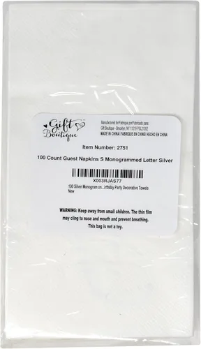 Vista 7 de Gift Boutique 100 Servilletas Blancas para Invitados con Monograma Plateado Letra S Paquete de Papel Desechable Elegante Servilleta de Mano