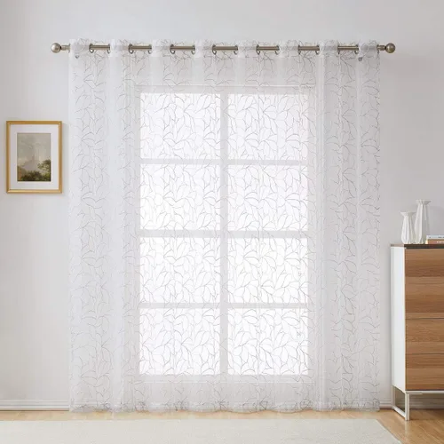 Vista 14 de Warm Home Designs Par de 2 cortinas de longitud corta de 54 pulgadas de ancho x 63 pulgadas de largo, cortinas transparentes bordadas con bordado