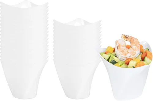 Vista 14 de Restaurantware Vasos pequeños de 4 onzas para servir 20 tiradores de postres triangulares, diseño Crescendo desechable, mini tazas de postre