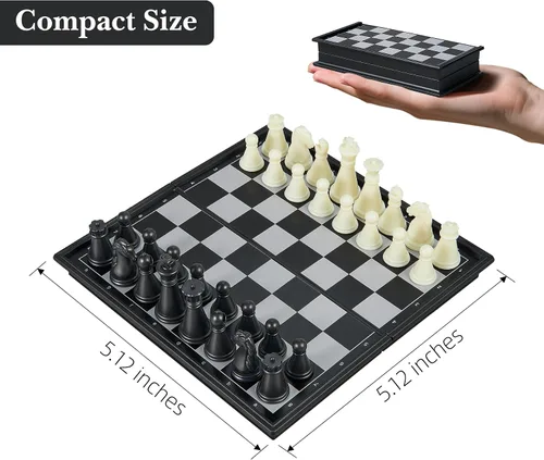Vista 4 de Mini juego de ajedrez de viaje - 5.1 pulgadas magnético portátil plegable juegos de mesa para niños - Juego de ajedrez de bolsillo pequeño (XS)