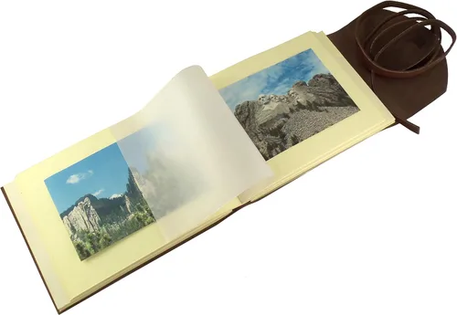 Vista 6 de Álbum de fotos rústico de cuero genuino con caja de regalo, páginas estilo álbum de recortes, capacidad para 100 fotos de 4 x 6 o 5 x 7 pulgadas