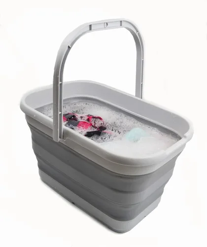 Vista 6 de SAMMART Cubo de agua plegable rectangular de 12 litros (3.1 galones) para campamento, pesca (gris (juego de 2))