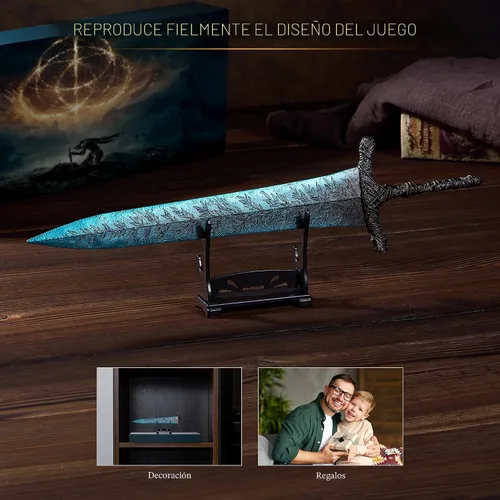 Vista 6 de RACEROCKET Elden Ring Espada de la Luna Oscura Gran espada de caballero recto Modelo de espada de metal de artes marciales de 11.8 pulgadas