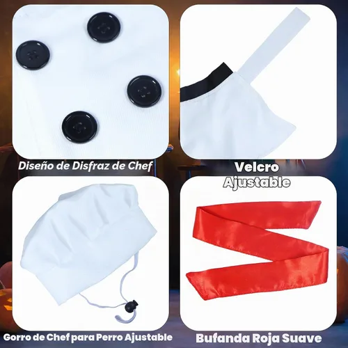 Vista 4 de GOYOSWA Disfraz de Halloween para perro, disfraz de chef para perro, ropa con gorro de chef con bufanda roja, ropa divertida para vacaciones