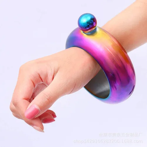 Vista 3 de 3.5oz suave acero inoxidable pulsera portátil frasco de cadera para almacenar whisky/alcohol colorido