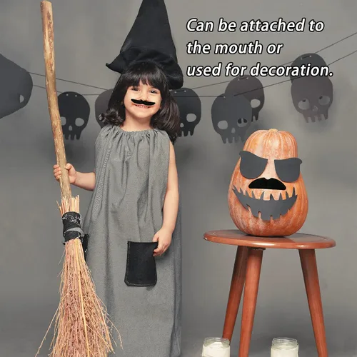Vista 5 de OJYUDD 48 piezas de bigotes falsos autoadhesivos disfraz de bigotes novedoso pelo facial de barba falso para Halloween fiesta suministros de fiesta