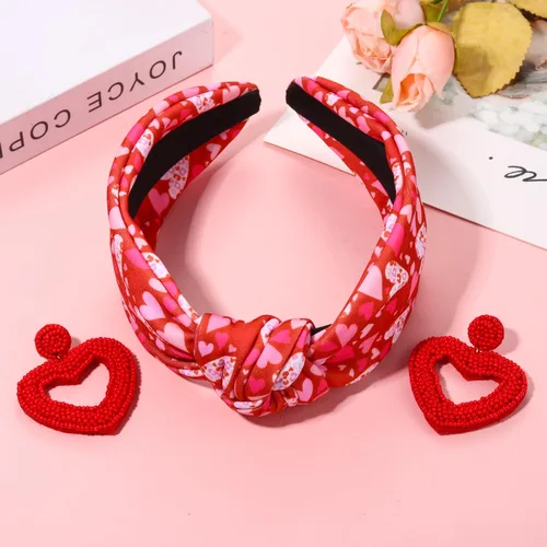 Vista 3 de YAHPERN Diadema para el día de San Valentín para mujer, colorida diadema de algodón con estampado de corazón de conversación XOXO Love, diadema