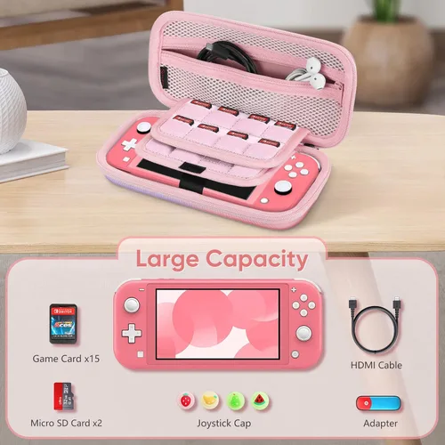 Vista 8 de Fintie Carrying Case for Nintendo Switch Lite 2019, Shockproof Hard Shell Protective Cover Travel Bag w15 Game Card & 2 Micro SD Card Slots for