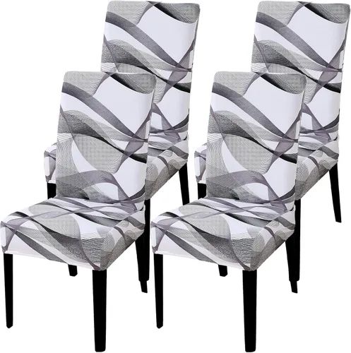 Vista 45 de Juego de 4 fundas para sillas de comedor, elásticas de elastano estampadas, fundas para sillas de comedor, lavables, extraíbles para sillas Parsons