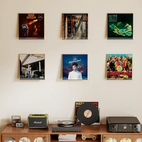 Vista 2 de Laurensory Estante para Discos de Vinilo de Montaje en Pared, Soporte Expositor de Álbumes de Acrílico Transparente de 12 Pulgadas, Estantes