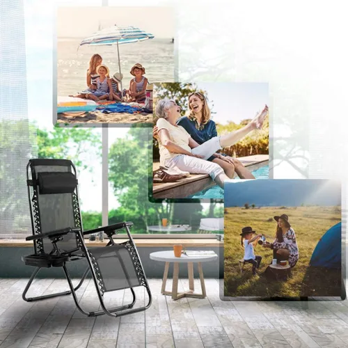 Vista 6 de FDW Zero Gravity - Juego de 2 sillas de césped con almohada y soporte para tazas, sillas plegables reclinables ajustables para exteriores, terraza
