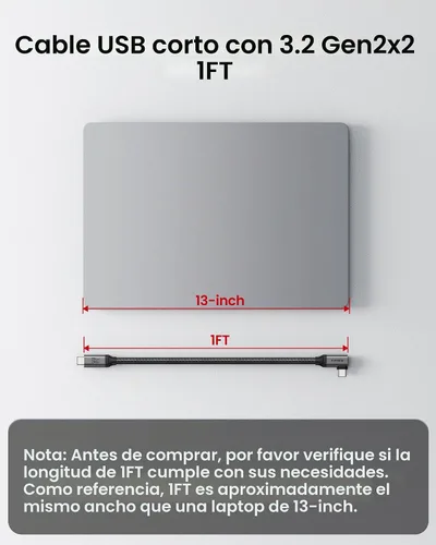 Vista 9 de Silkland Cable de datos USB C de 20 Gbps en ángulo recto, corto de 1 pie y 90 grados USB C 3.2 Gen 2x2, cable de transferencia de datos de alta