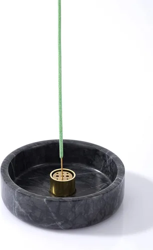 Vista 6 de Soporte Palo Santo, quemador de incienso de mármol natural para palitos de Palo Santo, hecho a mano, madera de palo de incienso (negro natural)