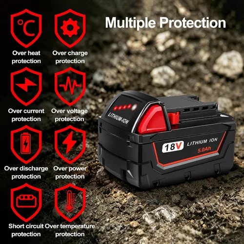 Vista 3 de Worthmah Paquete de 2 baterías de 5.0Ah 18V y cargador de repuesto para batería Milwaukee M18 48-11-1850, compatible con cargador de batería m18
