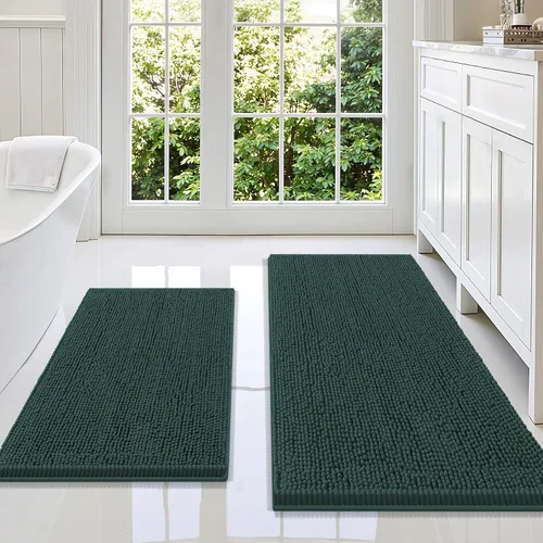 Vista 142 de Juego de alfombras de baño Smiry de 2 piezas, suave alfombra absorbente de chenilla y juego de alfombra en forma de U para inodoro, alfombra de baño
