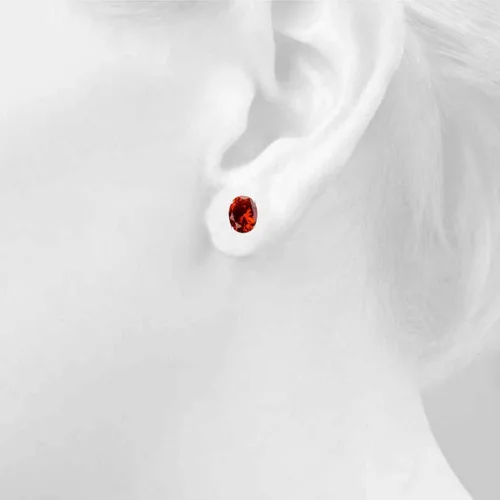 Vista 6 de Aretes de tuerca de granate natural de forma ovalada de 0.354 x 0.276 in para mujer para mujer, colección de joyas de boda con piedras preciosas