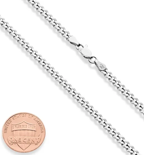 Vista 2 de Miabella Italian Solid 925 Sterling Silver 3.5mm Diamond Cut Cuban Link Curb Chain Necklace for Women Men, Made in Italy