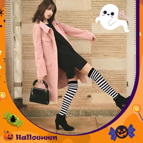 Vista 7 de SATINIOR Calcetines altos hasta el muslo para mujer, calcetines largos de Navidad a rayas, calcetines altos por encima de la rodilla, regalos