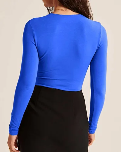 Vista 5 de Beumissy Camisas básicas de manga larga con cuello cuadrado para mujer, ajustadas, con doble forro