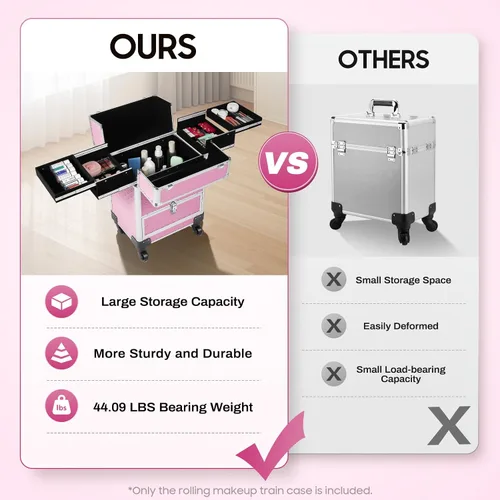 Vista 9 de Estuche de maquillaje con ruedas y mango telescópico, cajón con cerradura, estuche de maquillaje rodante, organizador de cosméticos, para estilista