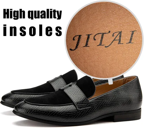 Vista 4 de JITAI Mocasines para hombre, con estampado de patrón, mocasines de vestir para hombre, mocasines casuales para fumar