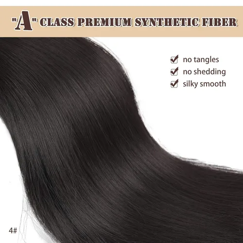 Vista 4 de Barsdar Extensión de cola de caballo marrón oscuro - Extensiones de cola de caballo cortas y rectas de 14 pulgadas con cordón para mujeres