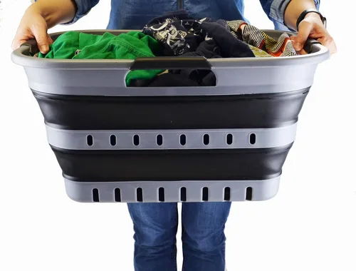 Vista 6 de SAMMART Juego de 2-30L (8 galones) cesta plegable de plástico para la ropa sucia – Contenedor/organizador plegable plegable – Cestas de ahorro