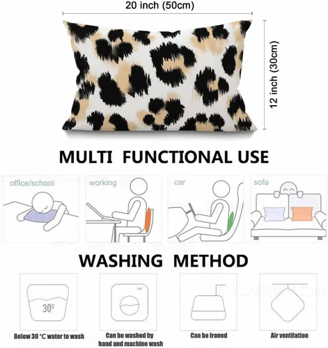 Vista 3 de Smooffly - Funda de cojín decorativa con estampado de leopardo para sofá, cintura lumbar, algodón y lino, rectangular, 12 x 20 pulgadas