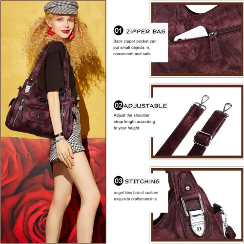 Vista 3 de Angel Kiss Bolsos de mano para mujer Hobo Fashion Tote Bag Bolsas de hombro Asa superior Bolso de cuero