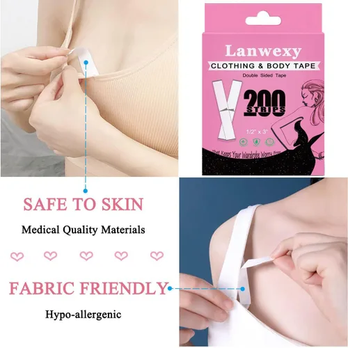 Vista 2 de Lanwexy Double Sided Tape for Clothes, Fabric Tape for Clothes and Body, Fashion Clothing Tape for Women Dress, Clear Tape