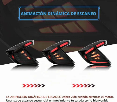 Vista 4 de Vland Luces traseras led compatibles con Honda Civic Hatchback de 10ª generación 2018-2021 (NO para Coupe) con animación dinámica con señal de luz