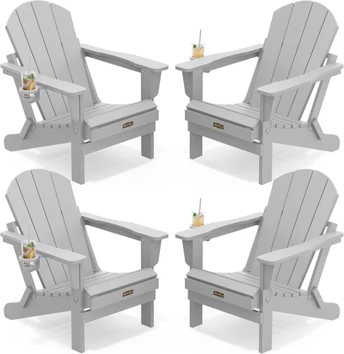 Vista 39 de SERWALL Silla Adirondack plegable para exteriores, silla de patio con portavasos - Ejército