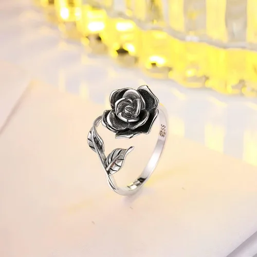 Vista 8 de Anillos abiertos ajustables de plata de ley S925, anillo de rosa para mujeres y adolescentes