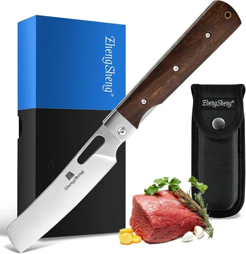 Vista 9 de ZhengSheng Cuchillo de chef plegable 4.8" Ultra afilado con hoja de acero inoxidable 440A, mango de oliva natural, cuchillo de cocina estilo japonés