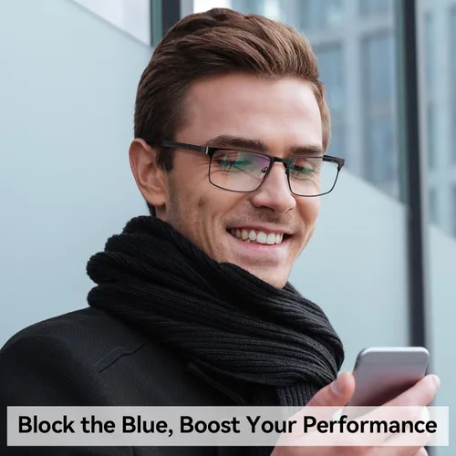 Vista 3 de Dollger Gafas de bloqueo de luz azul para hombres, gafas de juegos de computadora, rectangular, marco de metal, antifatiga ocular, protección ocular