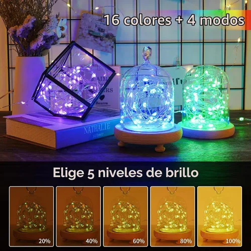 Vista 2 de StarryEver Guirnalda de 100 luces LED de 33 pies, funciona con pilas, paquete de 2 cadenas de luces de 16.5 pies que cambian de color con Varios
