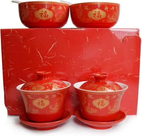 Vista 11 de Liang baobao Juego de 2 cucharas de té de boda chino, dragón de porcelana y fénix para adultos, hombres, mujeres, parejas, fiesta de boda