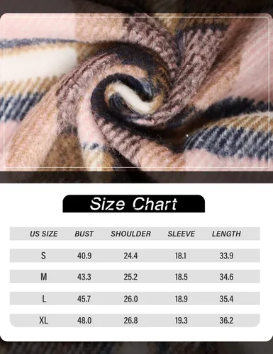 Vista 4 de SeekMe Chaqueta a cuadros para mujer, chaqueta de franela casual, mezcla de lana, gabardina de tartán para otoño