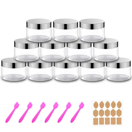 Vista 20 de Paquete de 12 recipientes pequeños de plástico de 4 onzas con tapas + paquete de 12 tarros de muestra de cosméticos de 0.7 oz/0.7 fl oz
