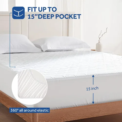 Vista 5 de Sealy Protector de colchón térmico tamaño individual, calentador de cama eléctrico acolchado de lujo con 10 ajustes de calor y apagado automático