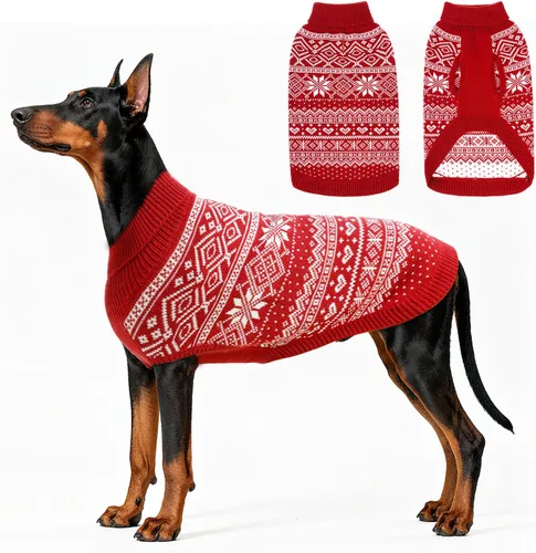 Vista 17 de HOMIMP Suéter de rombos para perros - Ropa cálida de invierno para cachorros, abrigo suave, suéter feo para perros pequeños, medianos y grandes, Azul
