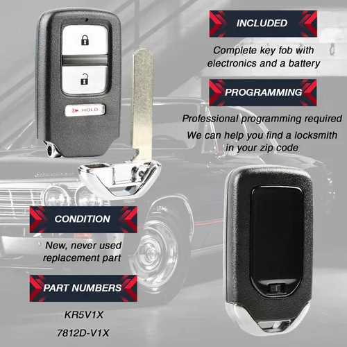 Vista 4 de compatible con llave inteligente Honda Fit 2015-2017 / HR-V 2016, llavero remoto de entrada sin llave (KR5V1X)