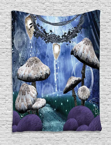 Vista 64 de Ambesonne Tapiz hippie, abrazo de hongos de ensueño y árbol de la vida místico y mandal verde, decoración de tela para colgar en la pared