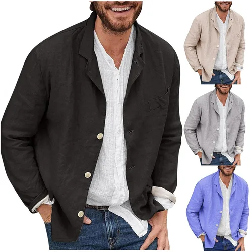 Vista 3 de Chaqueta de traje casual para hombre, chaqueta ligera de lino con cuello con muescas, cárdigan a medida, abrigos deportivos de un solo pecho