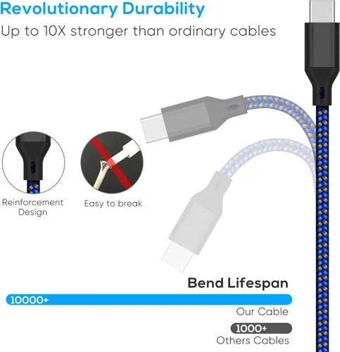 Vista 5 de Cable de carga de 16.4 pies para PS5para Xbox Series XSpara controlador Switch Pro, cable de carga USB de repuesto de nailon trenzado tipo C