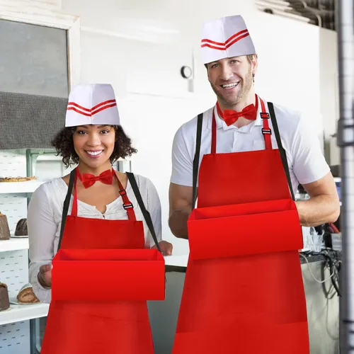 Vista 5 de SATINIOR 8 Pcs Adult Waiter Costume Kits Hot Dog Soda Jerk Movie Night Waiter Cosplay Costume 50s Carnivals Circus Party