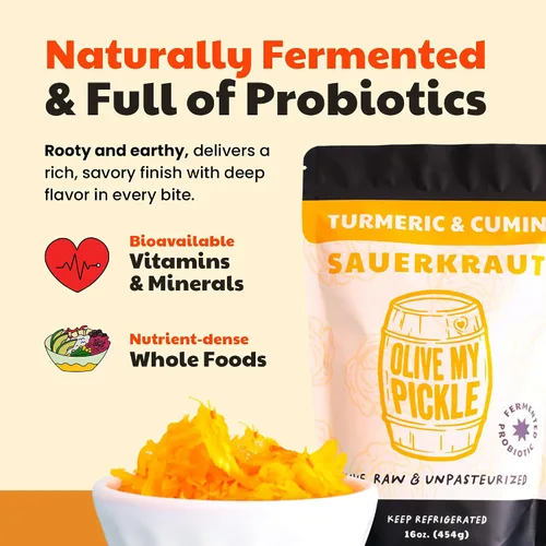 Vista 7 de Chucrut fermentado y probiótico real para la salud intestinal - CÚRCUMA + CRUTA DE COÑO (1 PACK) por Olive My Pickle